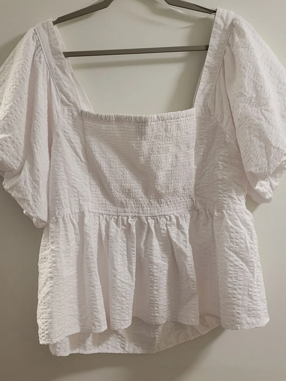 Old Navy White Textured Puff-Sleeve Peplum Blouse 3xl